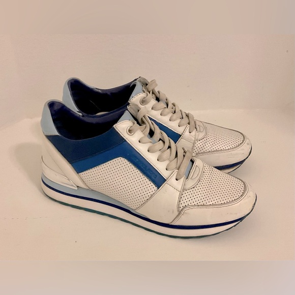 Michael Kors Blue and white sneakers, size 8, leather upper, rubber sole. - Picture 1 of 12